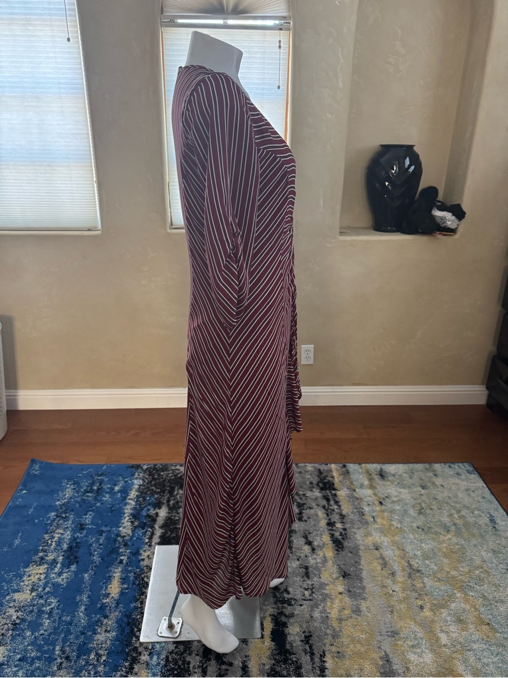 Spirit of Grace Burgundy Striped Ruched Midi High Low Dress Sz Medium - Picture 6 of 8